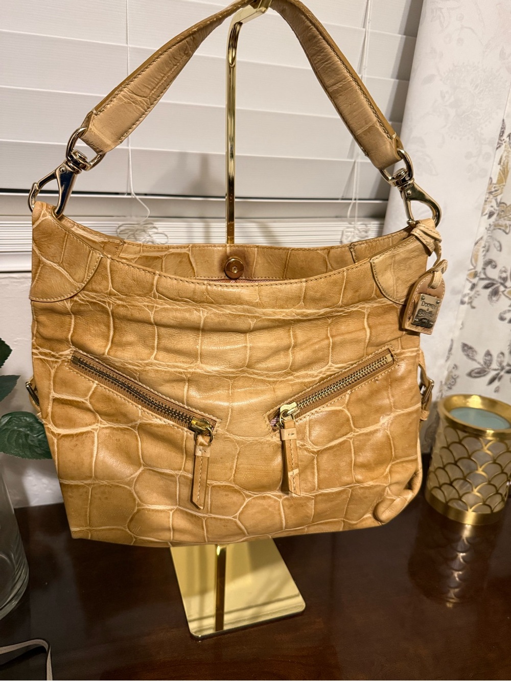 Dooney & Bourke Tan Croc-Embossed Leather Vintage Shoulder Bag